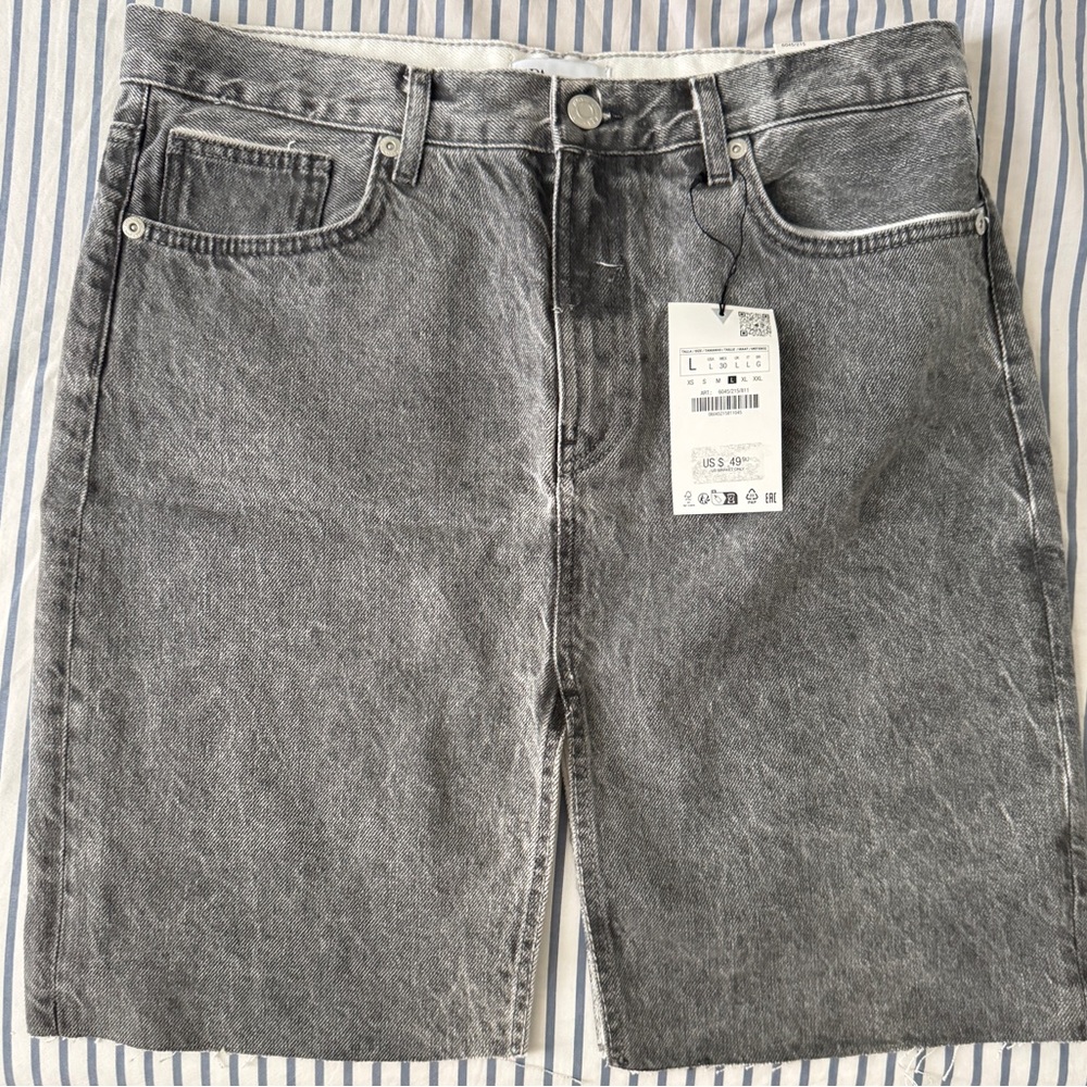 ZARA DOUBLE SLIT GREY DENIM SKIRT L